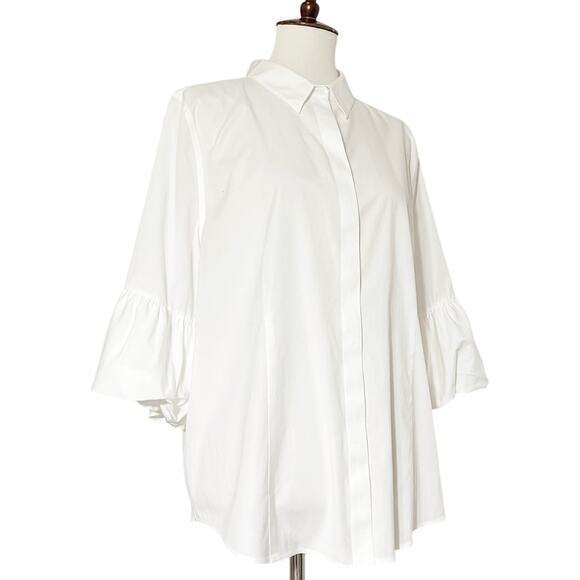 Chico's Women's White No-Iron Bubble-Sleeve Button Up Shirt  Size 3 - Picture 4 of 10